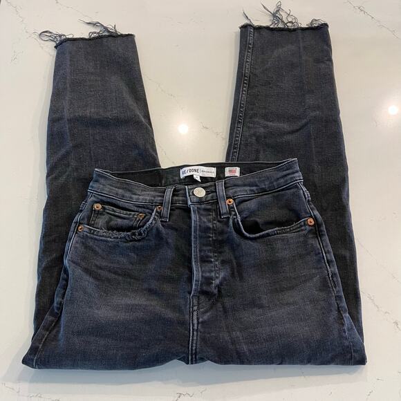 Re/Done Ultra High Rise Stove Pipe Jeans in Vintage Black Destroy Size 26 - Picture 5 of 13